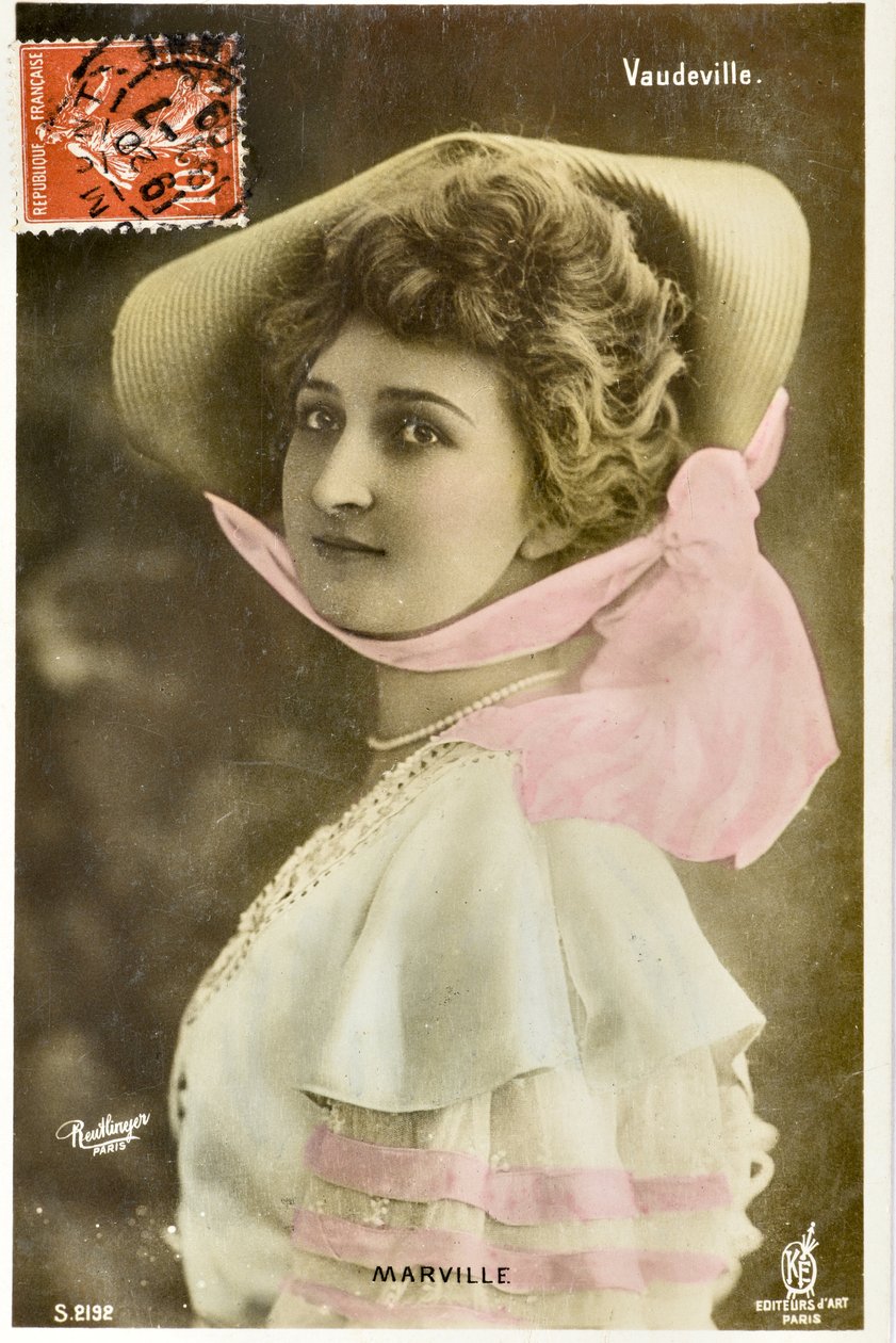 Cartolina: Théâtre du Vaudeville - Ritratto di Madame Marville, artista del Moulin Rouge da Phillipe de Marlier