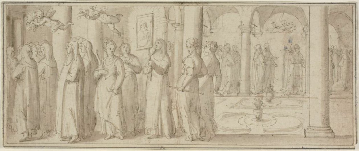 Processione di suore e novizie in onore di un santo maschio da Giovanni Balducci