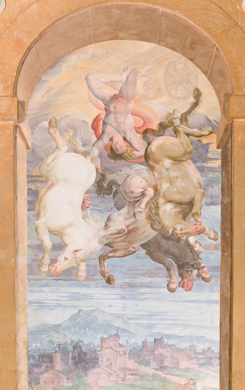 Il Carro del Sole guidato da Apollo che si tuffa verso la Terra, Parete orientale della Loggia di Apollo, c.1560 da Giovanni Battista and Cambiaso Luca Castello