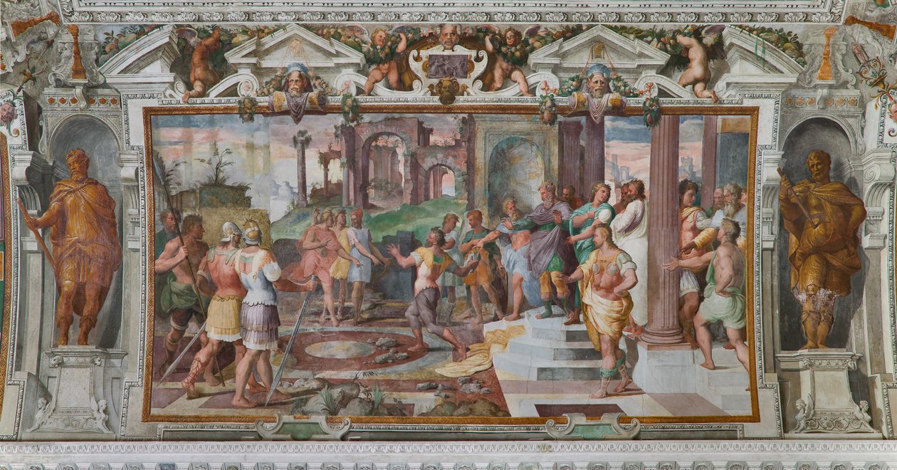 Storie di Ulisse: dettaglio del gioco del lancio delle pietre alla corte dei Feaci, c.1560 (dettaglio) da Giovanni Battista Castello