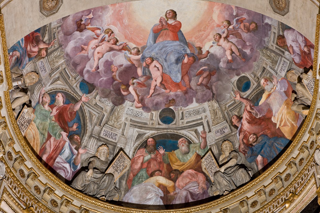 Genova, Duomo (Cattedrale di San Lorenzo), interno, Cappella Lercari o Cappella del Santissimo Sacramento (abside nord), abside: "Assunzione della Vergine", affresco di Giovanni Battista Castello detto il Bergamasco da Giovanni Battista Castello