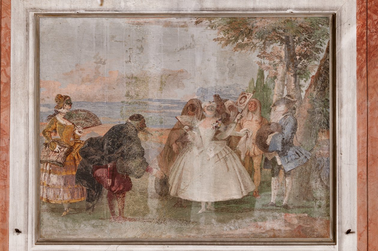 Alloggi per ospiti, la stanza delle scene di carnevale: "Pantalone e Colombina", una scena con maschere da Giovanni Battista Tiepolo