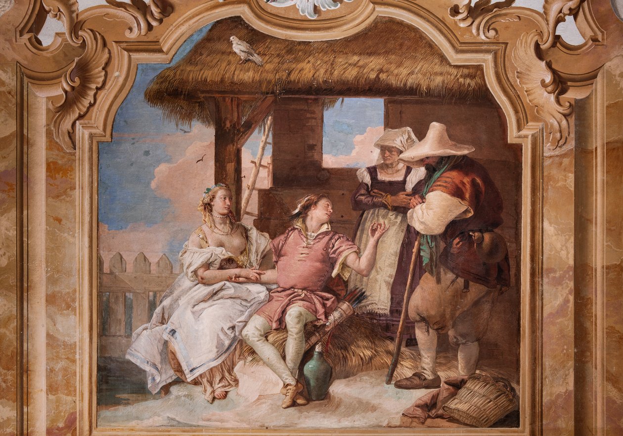 Palazzina: seconda stanza o stanza di Ariosto con affreschi che rappresentano episodi da "Orlando Furioso": "Angelica e Medoro nella casa dei pastori" da Giovanni Battista Tiepolo