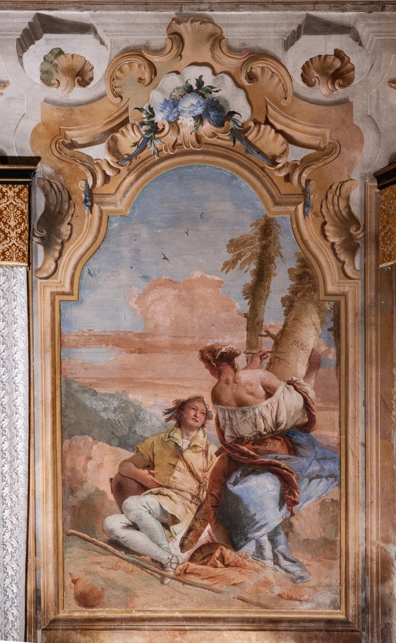 Palazzina: seconda stanza o stanza di Ariosto con affreschi che rappresentano episodi da "Orlando Furioso": "Angelica e Medoro incidono i loro nomi sulla corteccia delle piante" da Giovanni Battista Tiepolo