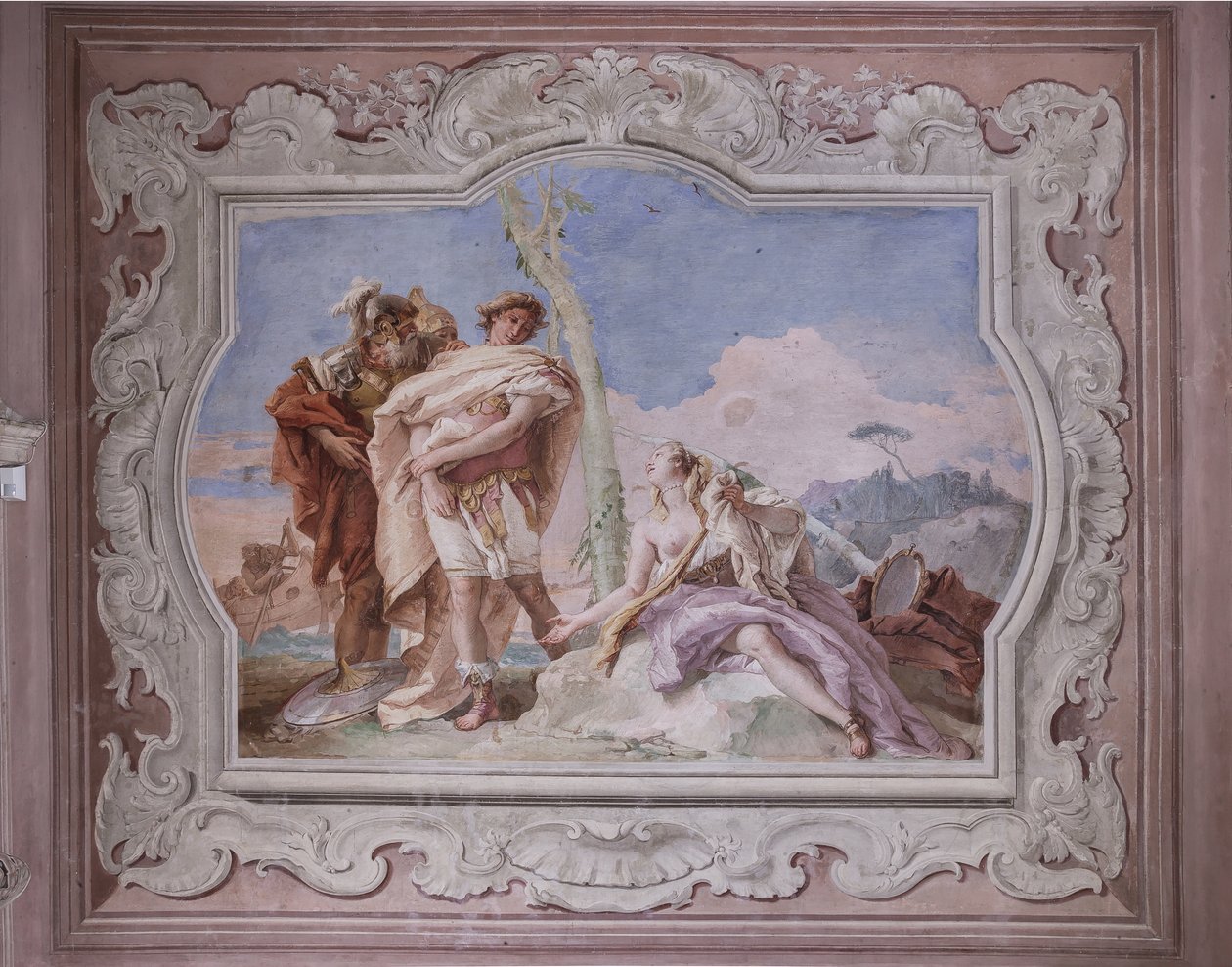 Palazzina: vista della quarta stanza o di Torquato Tasso, con affreschi che rappresentano episodi di "Gerusalemme liberata": "Rinaldo, scortato da Ubaldo e Carlo, abbandona Armida" da Giovanni Battista Tiepolo