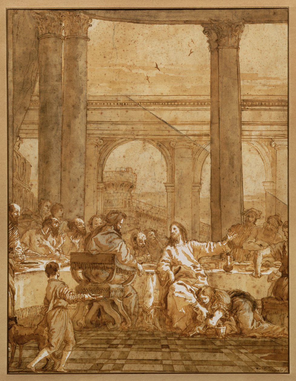 Il pasto a casa del fariseo Simone, con la peccatrice che lava i piedi di Cristo con le sue lacrime e li asciuga con i suoi capelli. da Giovanni Battista (1696-1770) Tiepolo