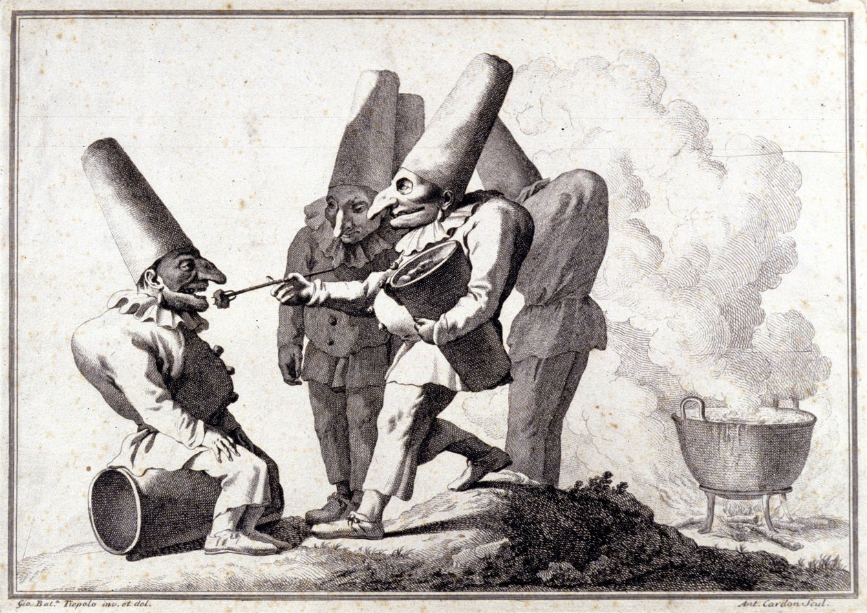 Il gruppo di Pulcinella. Disegno a penna e lavaggio su segno a matita di Giovanni Battista Tiepolo da Giovanni Battista Tiepolo