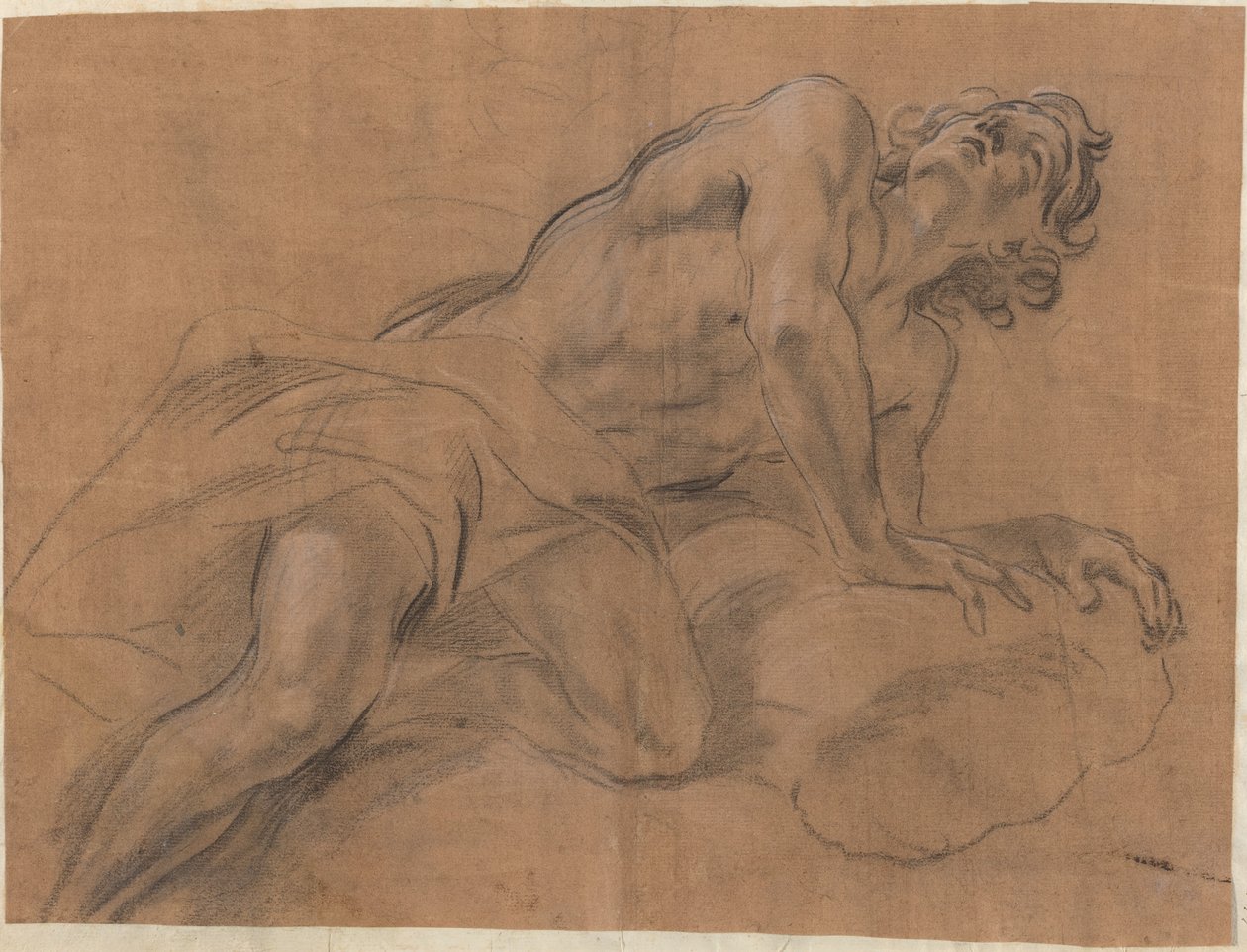 Giovane Nudo Appoggiato su una Nuvola e Guardando Verso l