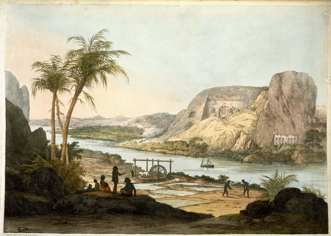 Vista esterna dei due templi di Abu Simbul, da Tavole illustrative delle ricerche in Egitto e Nubia, pubblicato nel 1822 da Giovanni Battista Belzoni