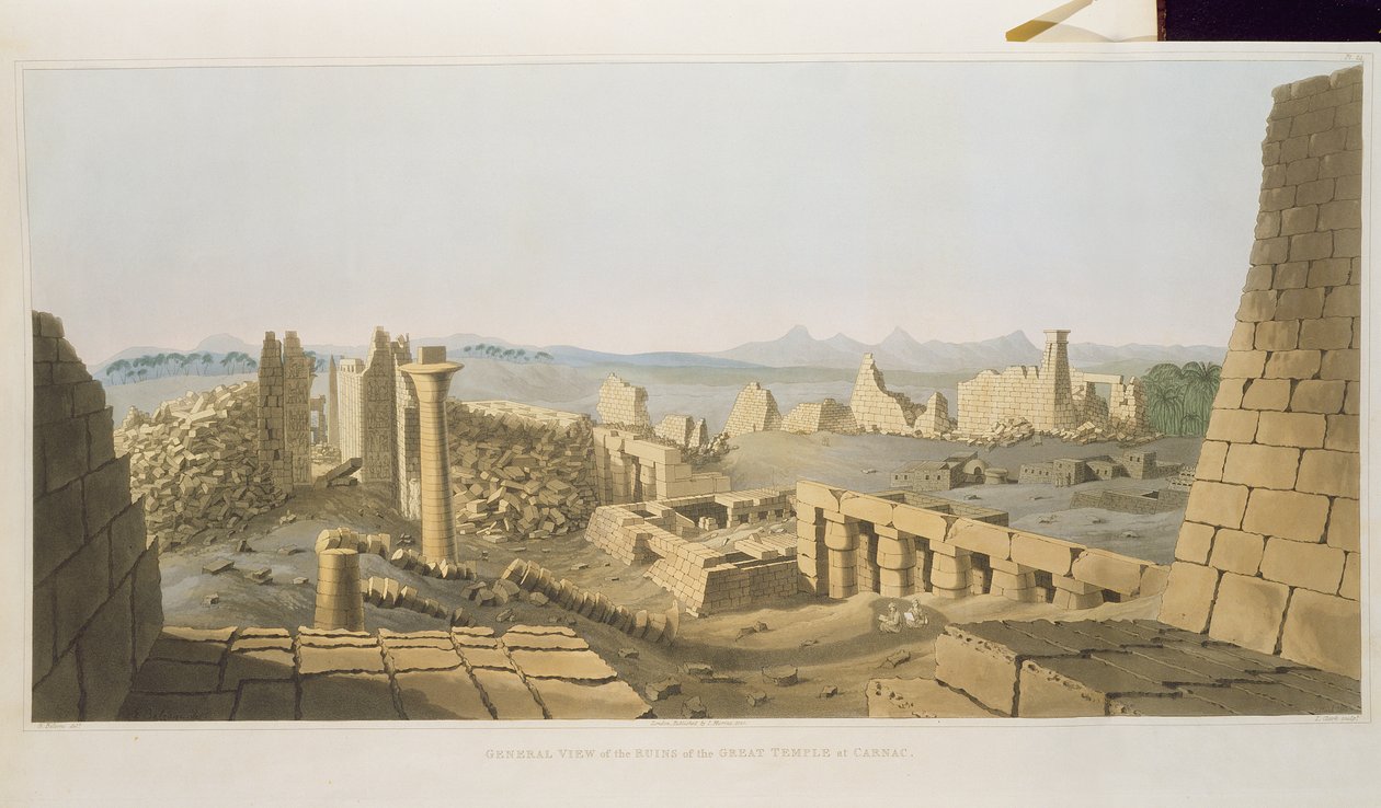 Vista Generale delle Rovine del Grande Tempio di Karnak, scoperto da G. Belzoni, da Plates Illustrative of the Researches in Egypt and Nubia, inciso da Charles Hullmandel (1789-1850) 1820 da Giovanni Battista Belzoni