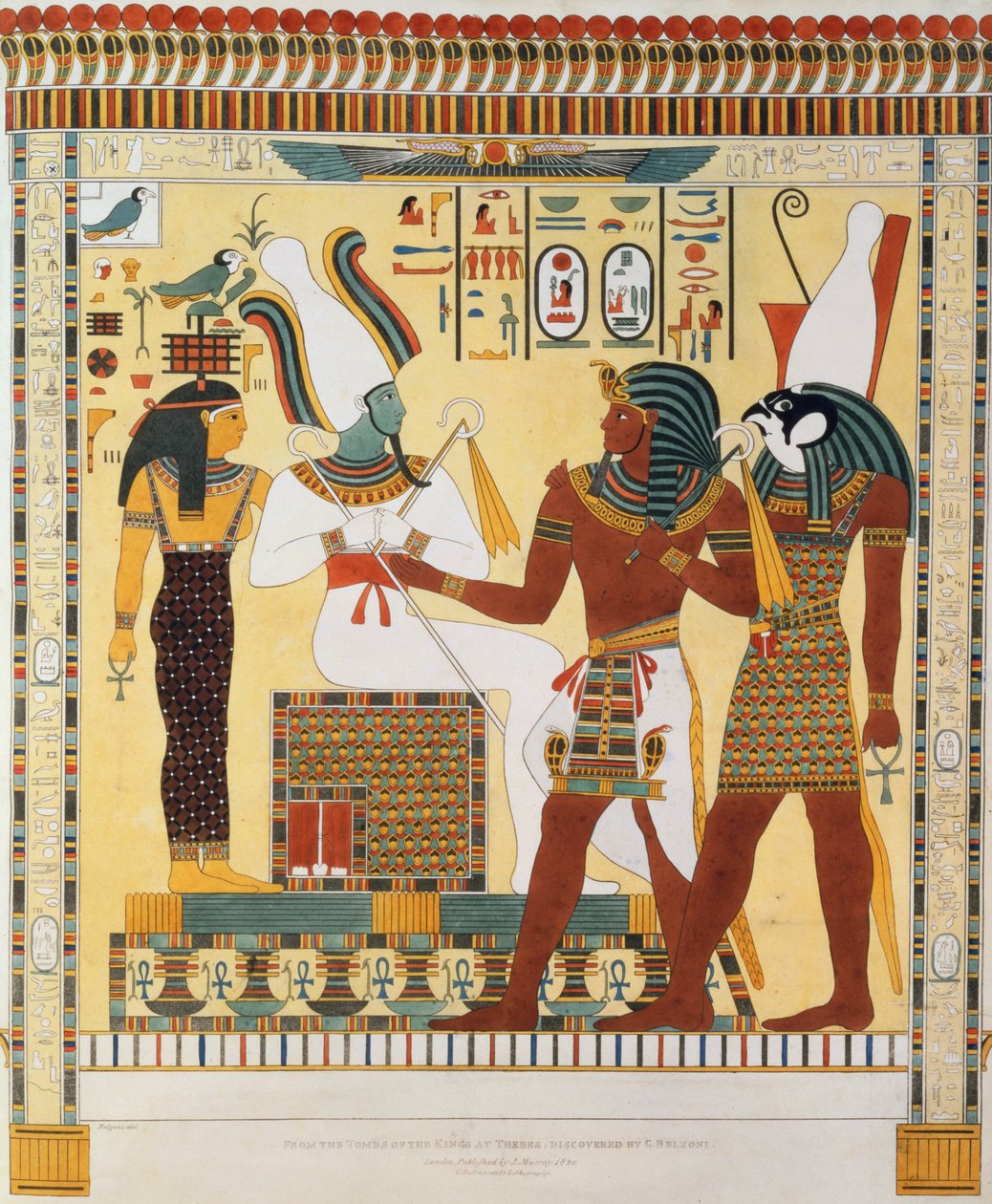 Murale dalle Tombe dei Re di Tebe, scoperto da G. Belzoni, tavola 19 da `Plates Illustrative of the Researches in Egypt and Nubia`, inciso da Charles Hullmandel (1789-1850) 1820-22 da Giovanni Battista Belzoni
