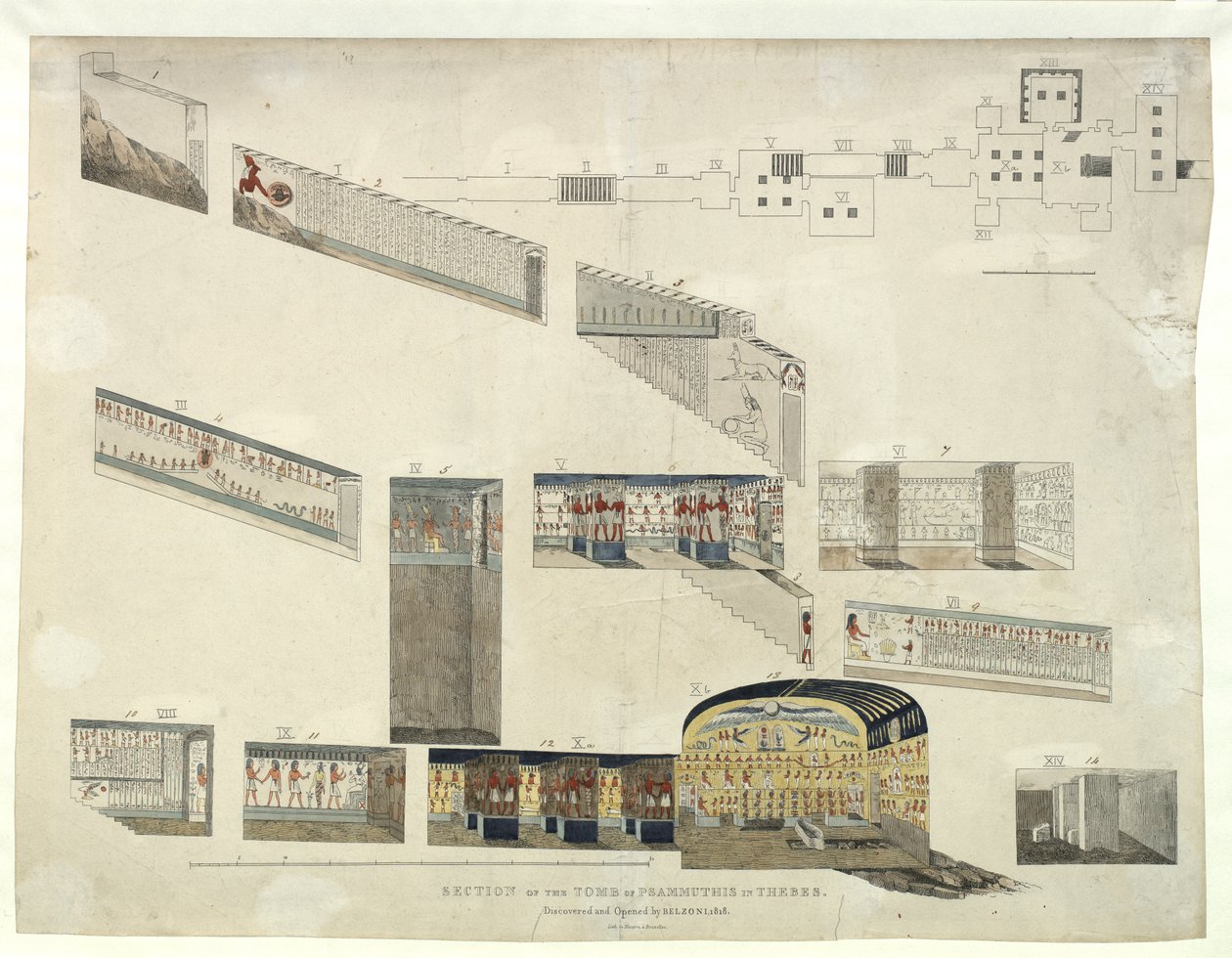 Sezione della tomba di Psammuthis a Tebe, scoperta e aperta da Belzoni nel 1818 da Giovanni Battista Belzoni