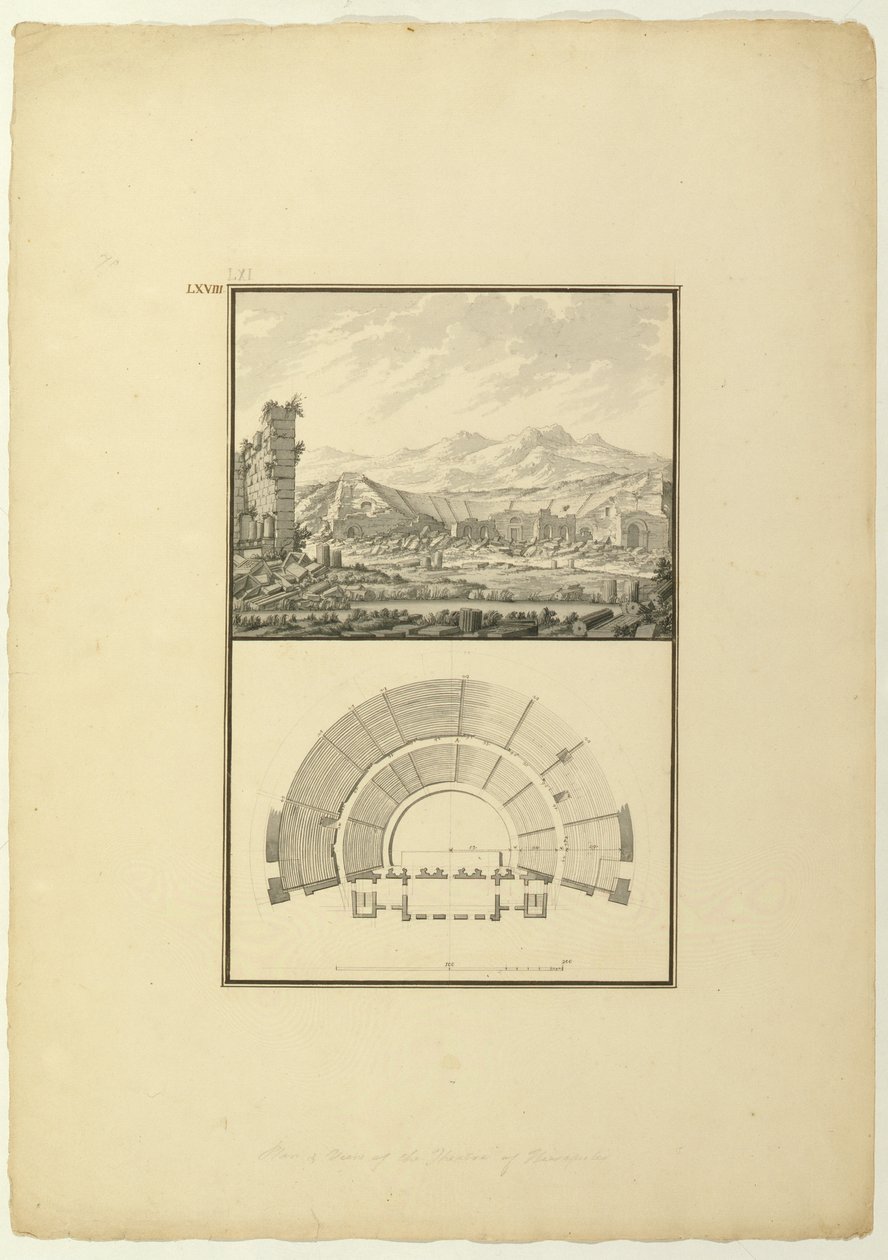 Vista e pianta del Teatro di Hierapolis (ora Pamukkale), c.1750 da Giovanni Battista Borra