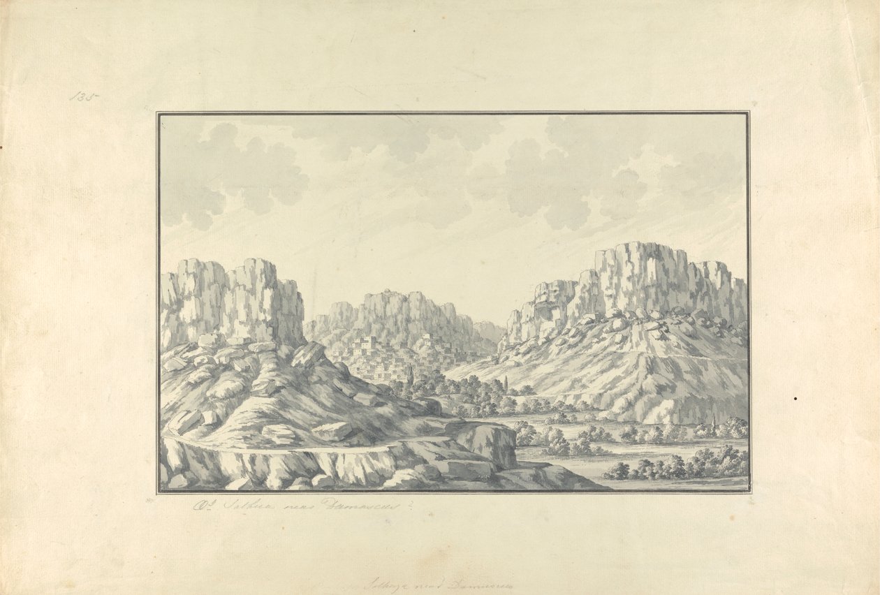 Vista di città collinari o rovine vicino a Damasco da Giovanni Battista Borra