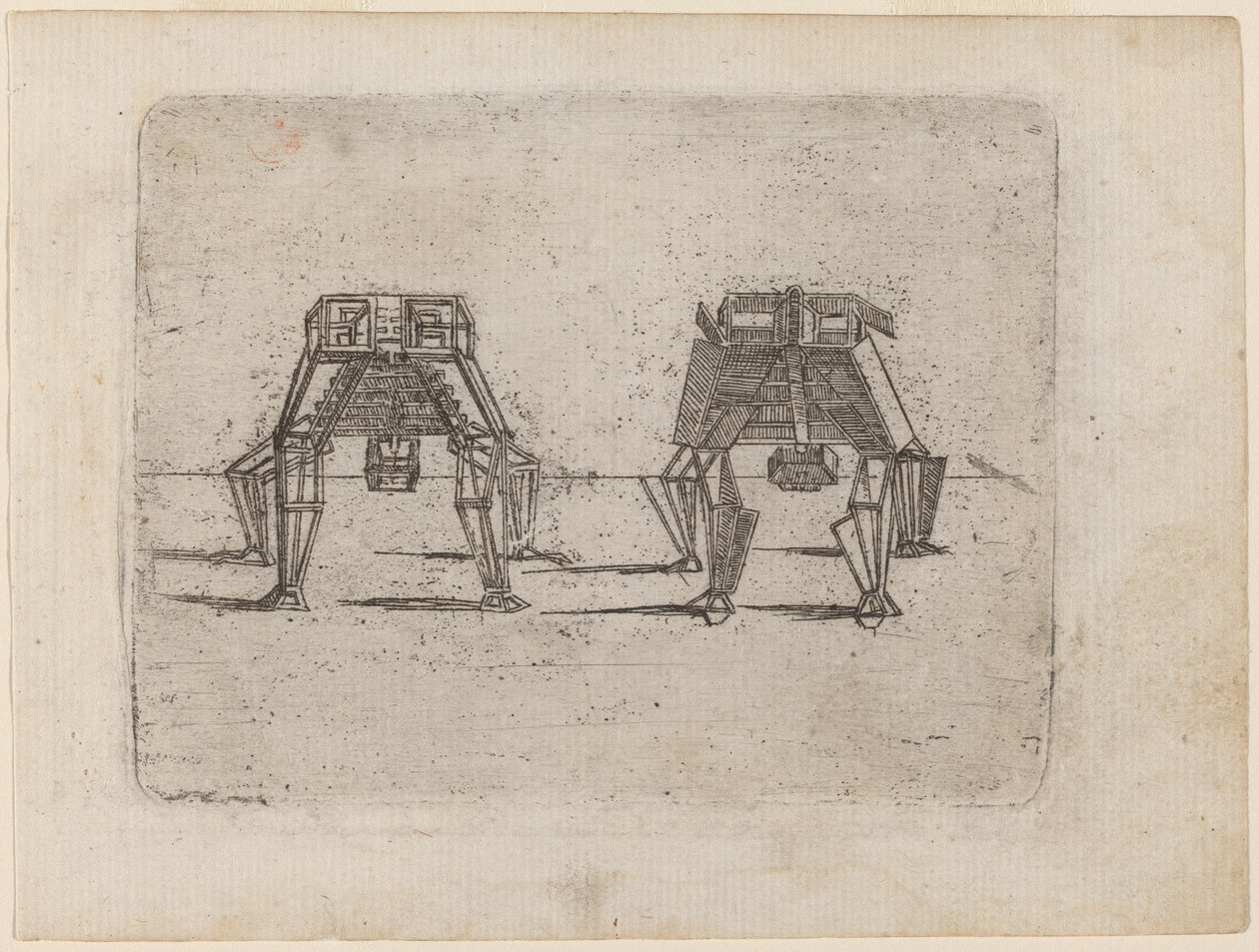 Due figure cubiche con le mani a terra da Giovanni Battista Bracelli