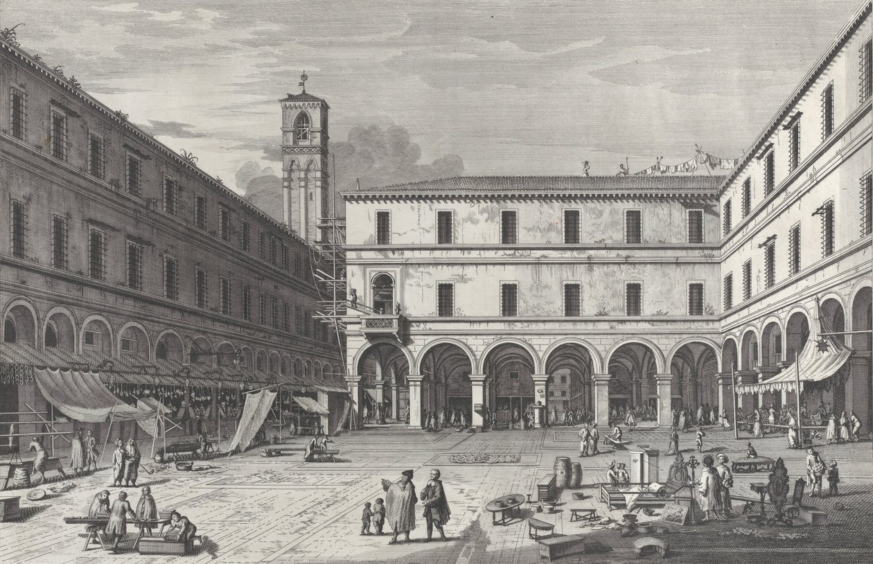 Vista della piazza del mercato vicino alla chiesa di San Giacomo da Giovanni Battista Brostoloni