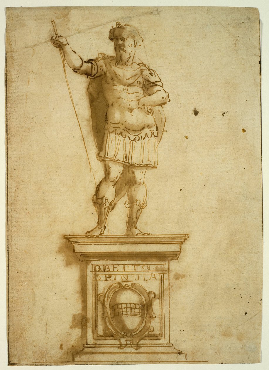 Statua di guerriero in piedi su un piedistallo da Giovanni Battista Castello