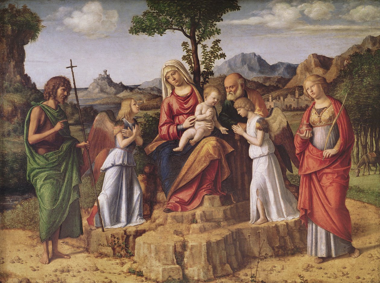 Santa Conversazione (La Sacra Famiglia circondata da angeli, Santa Lucia e San Giovanni Battista), fermandosi prima della fuga in Egitto da Giovanni Battista Cima da Conegliano
