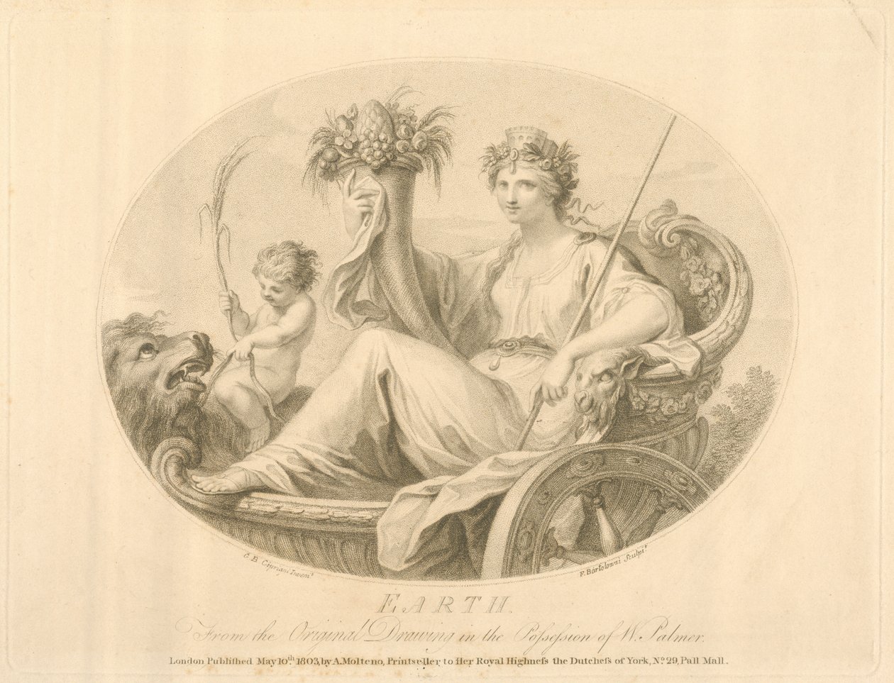 Terra, inciso da Francescco Bartolozzi (1727-1815) pubblicato a Londra, 1803 da Giovanni Battista Cipriani