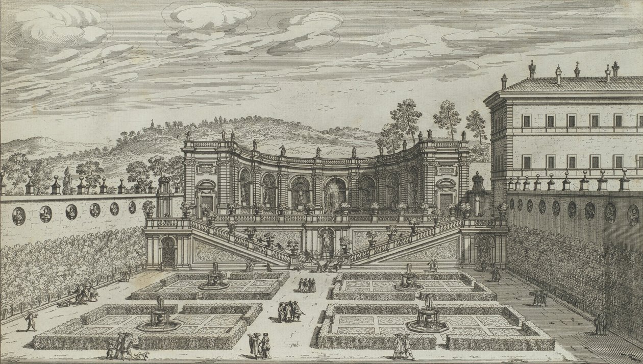 Altra veduta in prospettiva del teatro e giardino contiguo di Mondragone in Frascati, 1691 o dopo da Giovanni Battista Falda