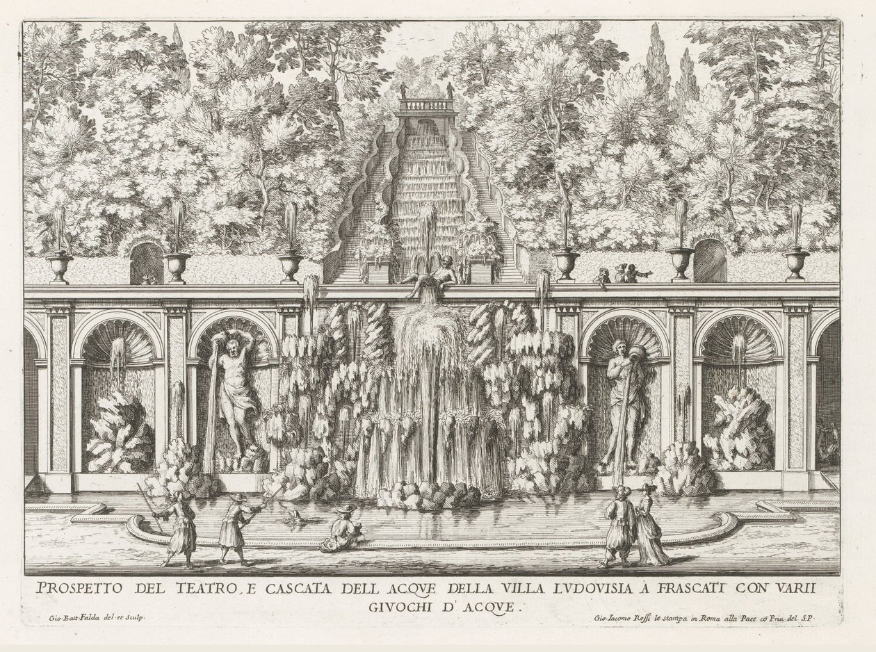 Cascata e Teatro delle Acque nei giardini della Villa Torlonia a Frascati da Giovanni Battista Falda