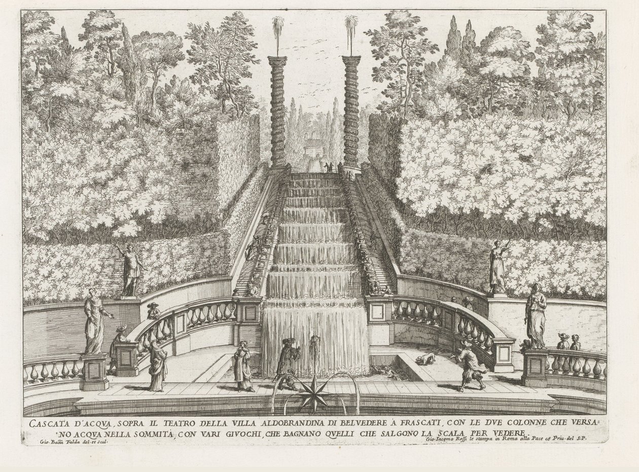 Cascata nei giardini della Villa Aldobrandini a Frascati da Giovanni Battista Falda