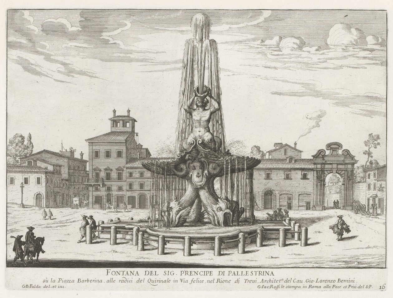 Fontana del Tritone in Piazza Barberini a Roma da Giovanni Battista Falda