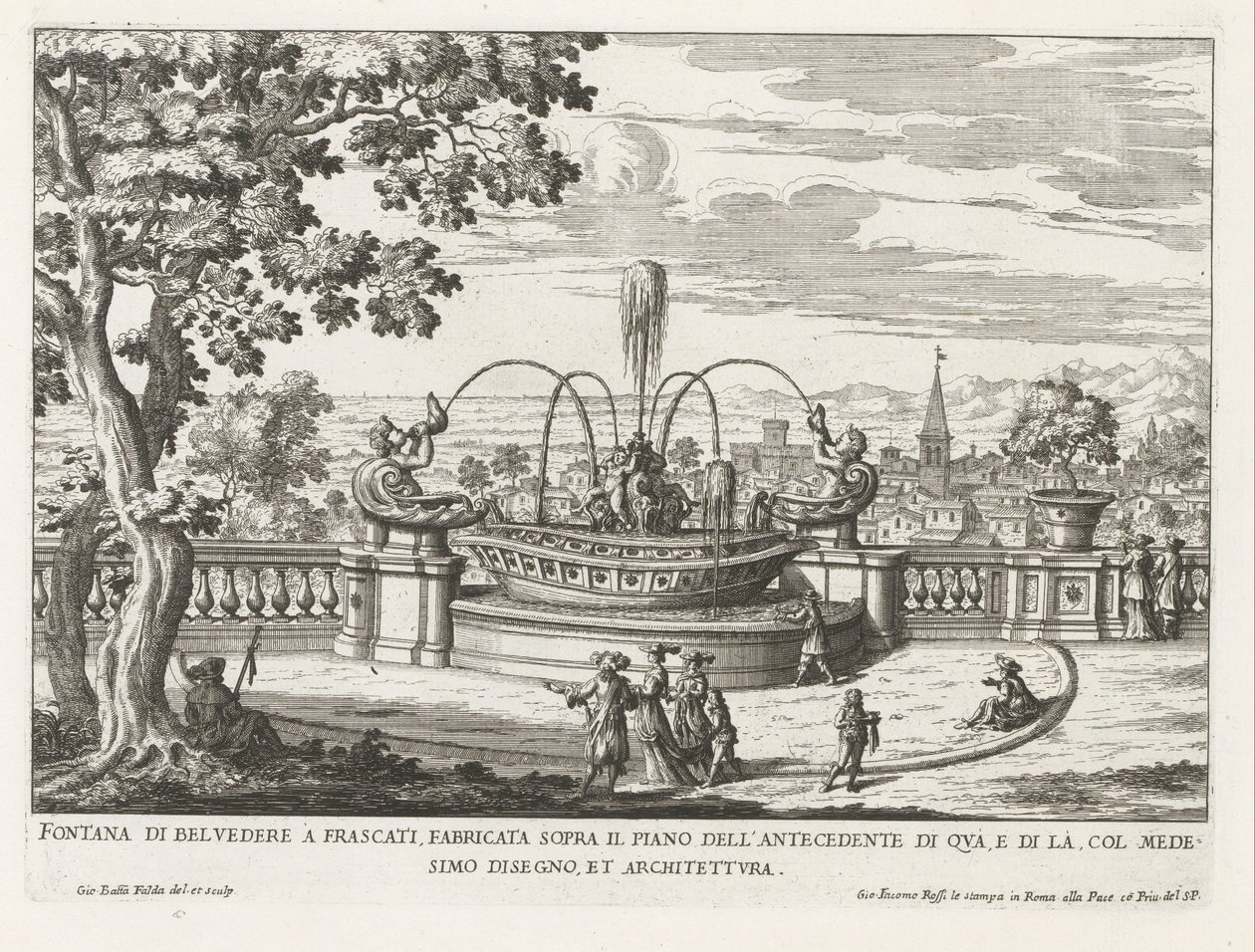 Fontana nei giardini di Villa Aldobrandini a Frascati da Giovanni Battista Falda