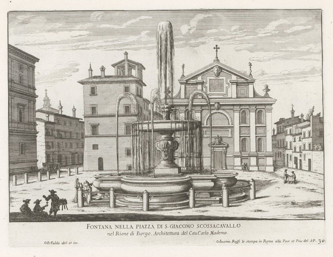 Fontana in Piazza Scossacavalli a Roma da Giovanni Battista Falda