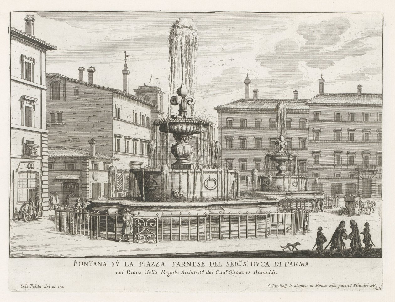 Fontane in Piazza Farnese a Roma da Giovanni Battista Falda