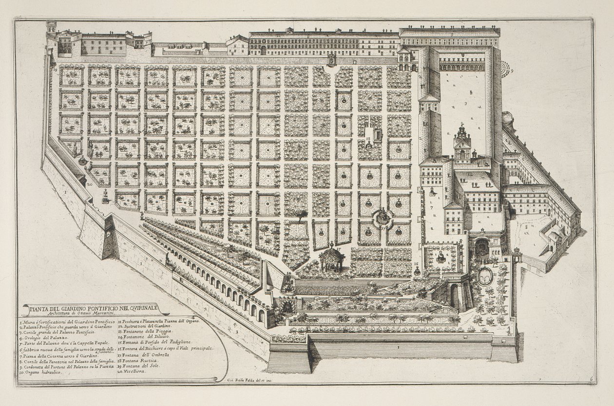 Giardino Papale e Palazzo del Quirinale, da Il Nuovo Teatro della Fabriche et Edifici in Prospettiva di Roma Moderna da Giovanni Battista Falda