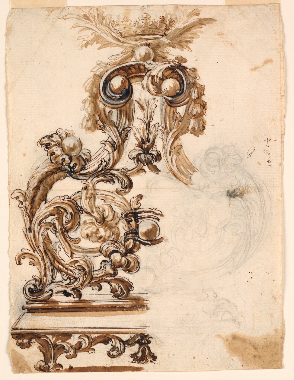 Disegno, progetto per un ornamento in bronzo dorato, 1680-1700 da Giovanni Battista Foggini