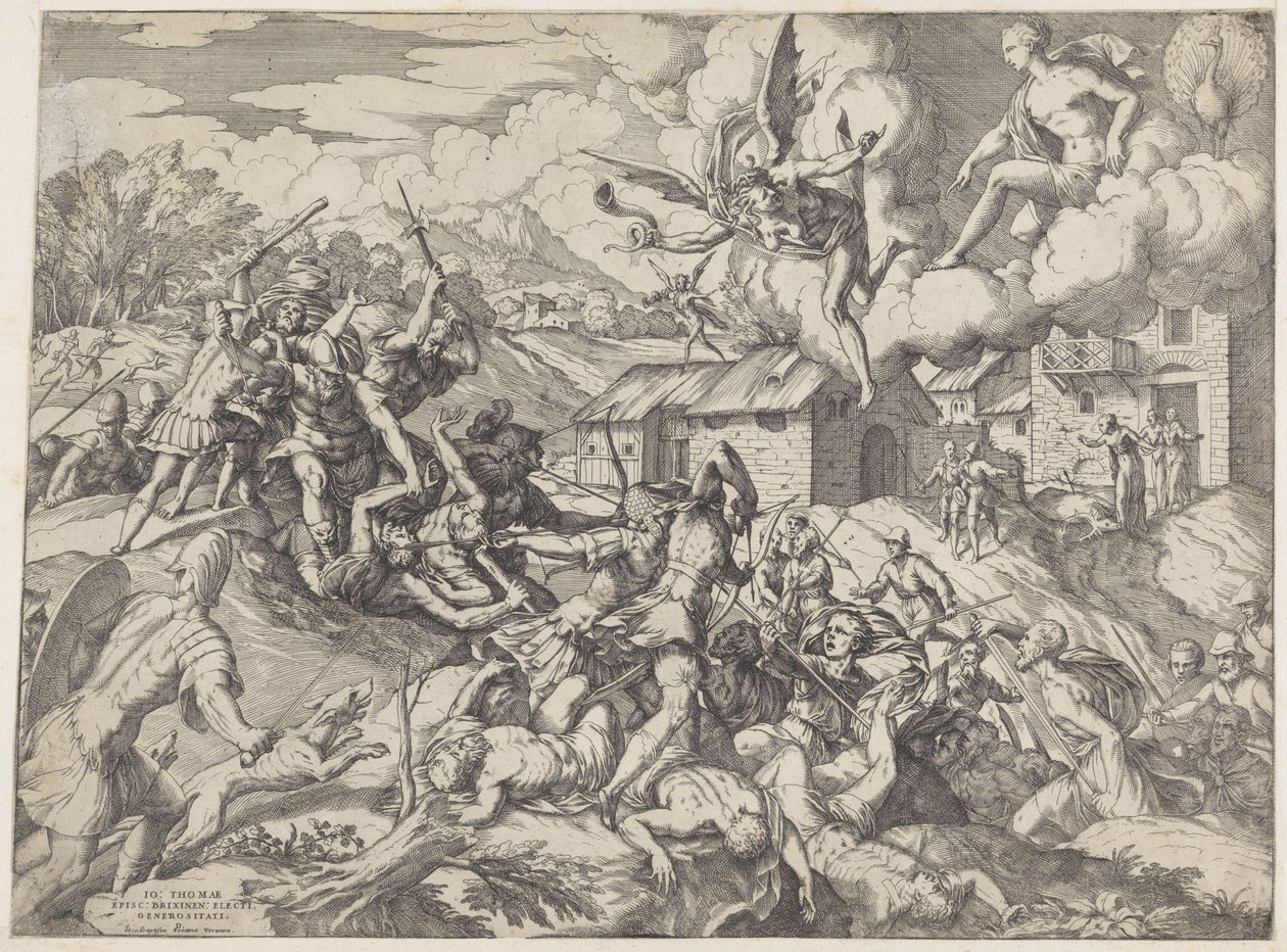 Soldati di Enea combattono con i servitori del re Latino da Giovanni Battista Fontana