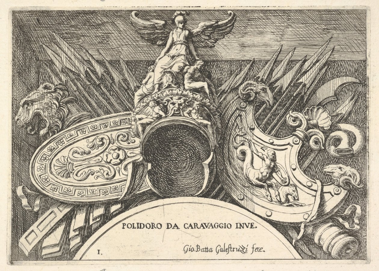 Trofei di armi romane dalle decorazioni sopra le finestre al secondo piano da Giovanni Battista Galestruzzi