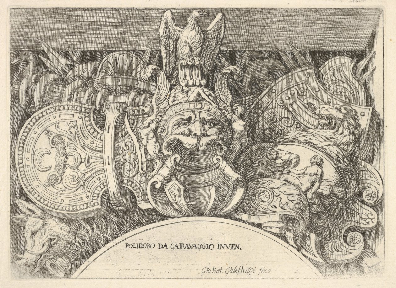 Trofei di armi romane dalle decorazioni sopra le finestre al secondo piano da Giovanni Battista Galestruzzi
