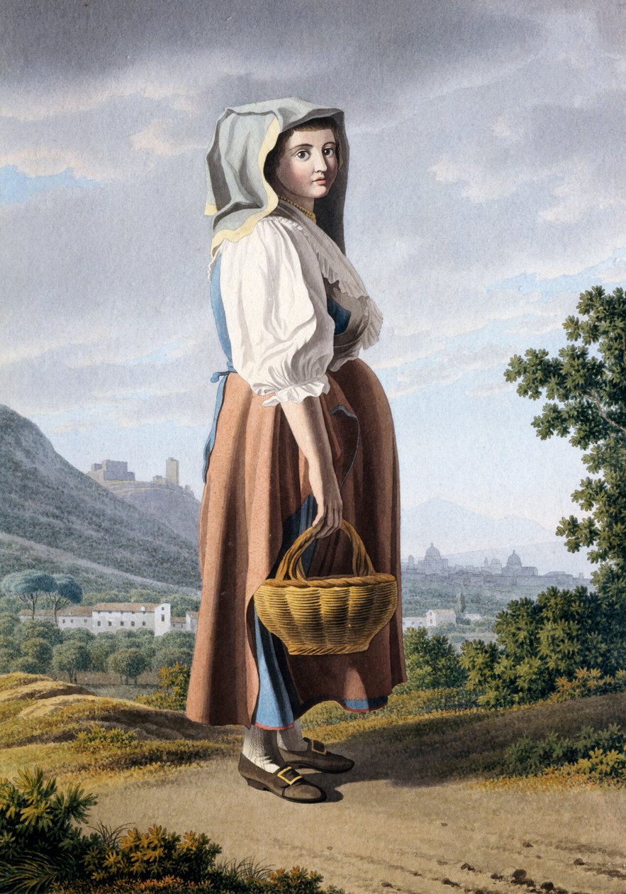 Contadino sullo sfondo di Maddaloni, di Giovan Battista Lusieri (ca 1755-1821), acquerello su carta 32x23 cm, Italia da Giovanni Battista Lusieri