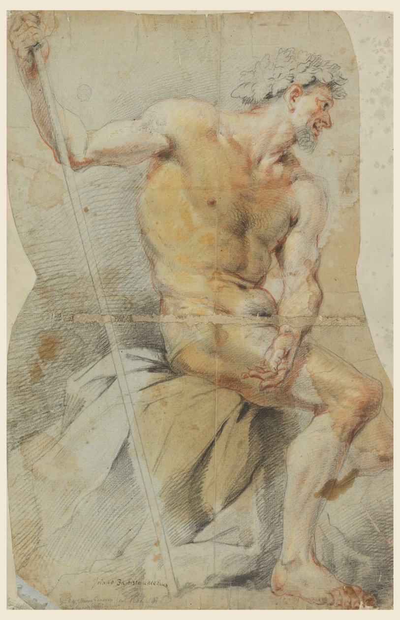 Disegno, Studio di un anziano nudo, Bacco o uno dei suoi compagni, 1660-70 da Giovanni Battista Merano