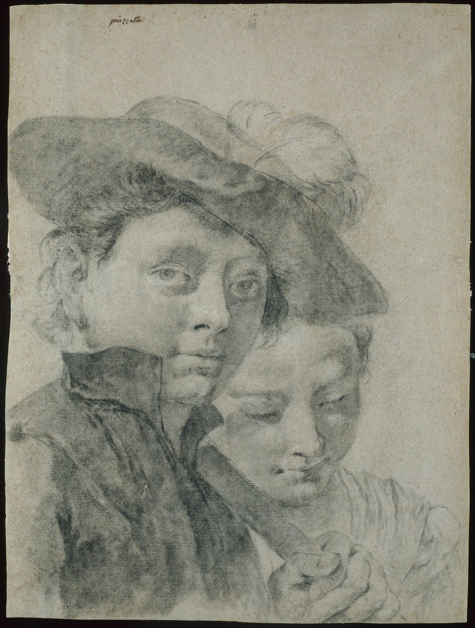 Un giovane ragazzo con cappello piumato e una giovane ragazza da Giovanni Battista Piazzetta
