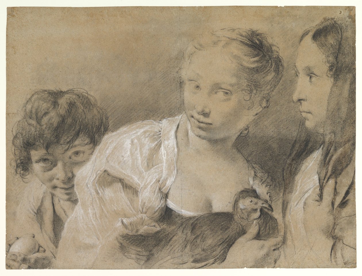 Ragazzo con un uovo, ragazza con una gallina e una donna che osserva da Giovanni Battista Piazzetta