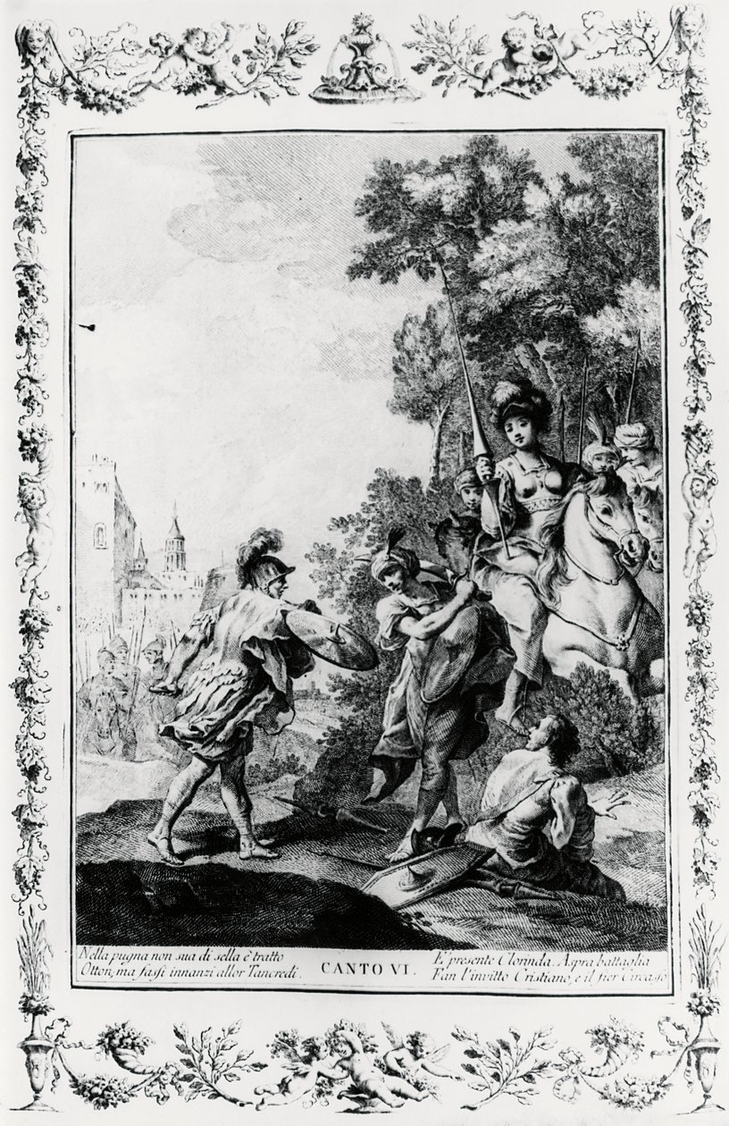 Duello tra Ottone e Tancredi alla presenza di Clorinda, canto VI, Gerusalemme liberata da Giovanni Battista Piazzetta