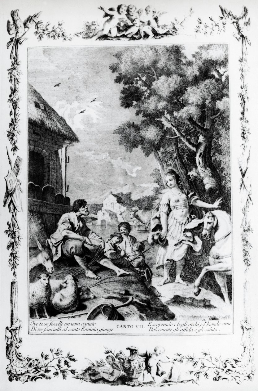 Erminia accolta da un pastore, canto VII, Gerusalemme liberata da Giovanni Battista Piazzetta