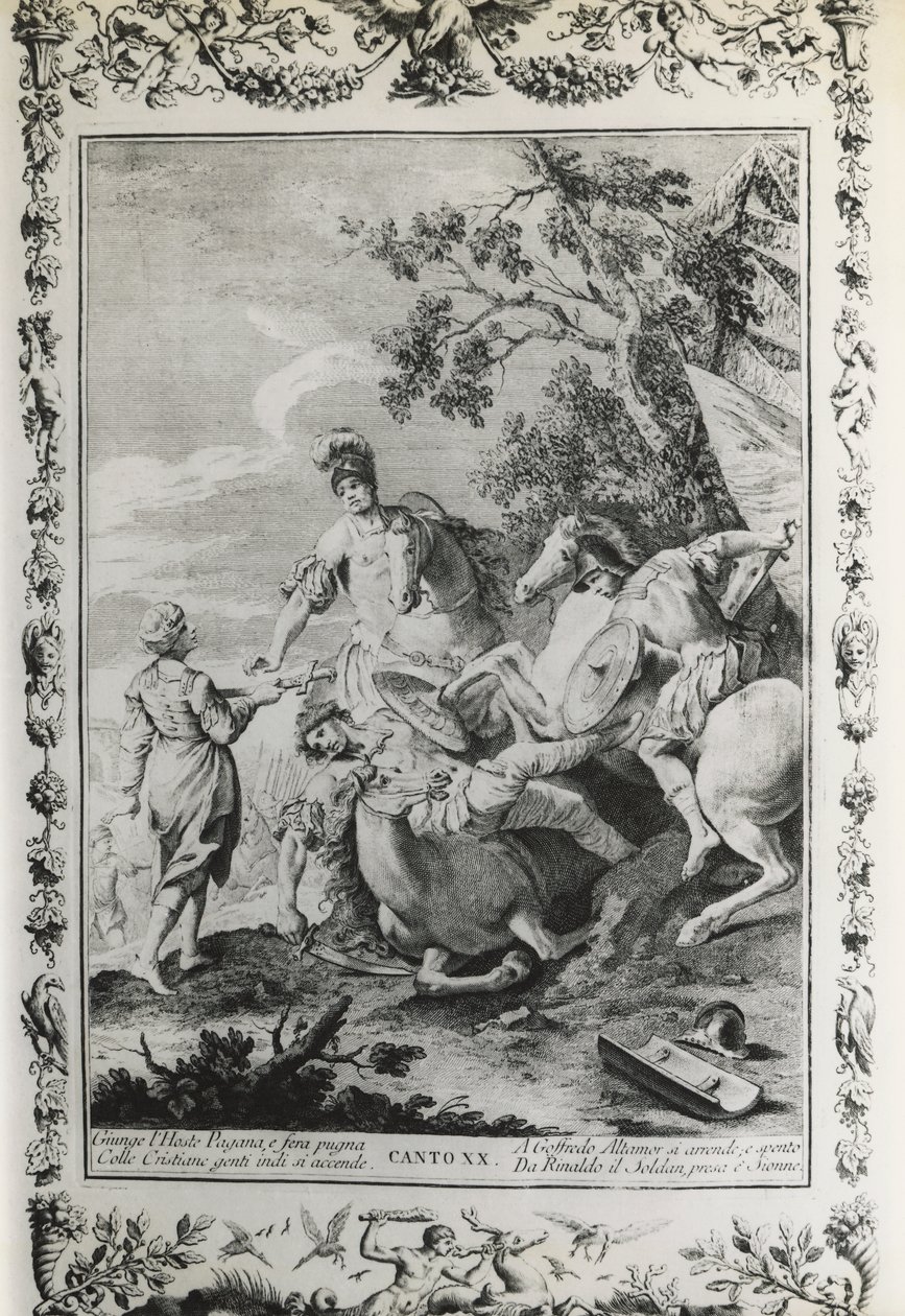 Gerusalemme liberata, canto XX, illustrazione per il poema di Torquato Tasso, edizione pubblicata a Venezia nel 1745 da Giovanni Battista Piazzetta
