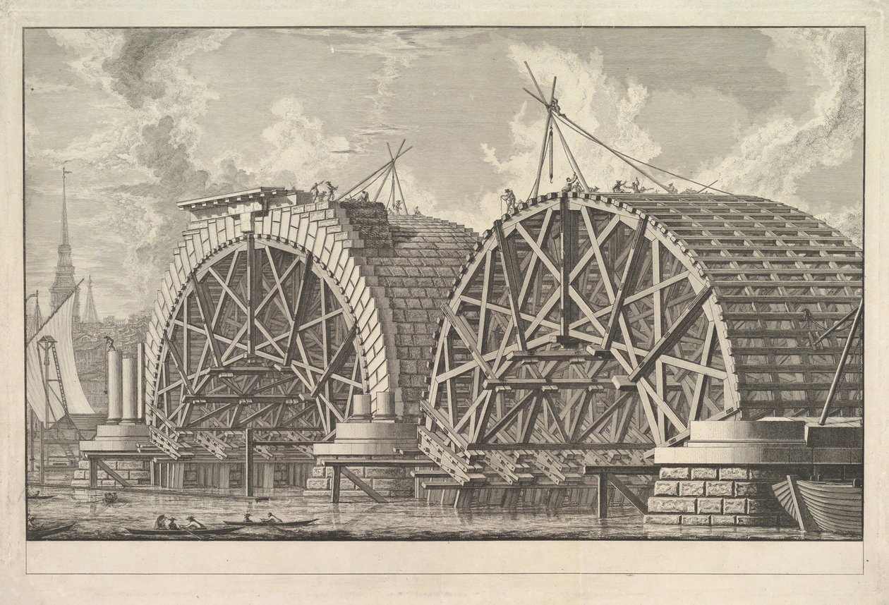 Vista di parte del ponte previsto a Blackfriars, Londra, ca. 1764 da Giovanni Battista Piranesi