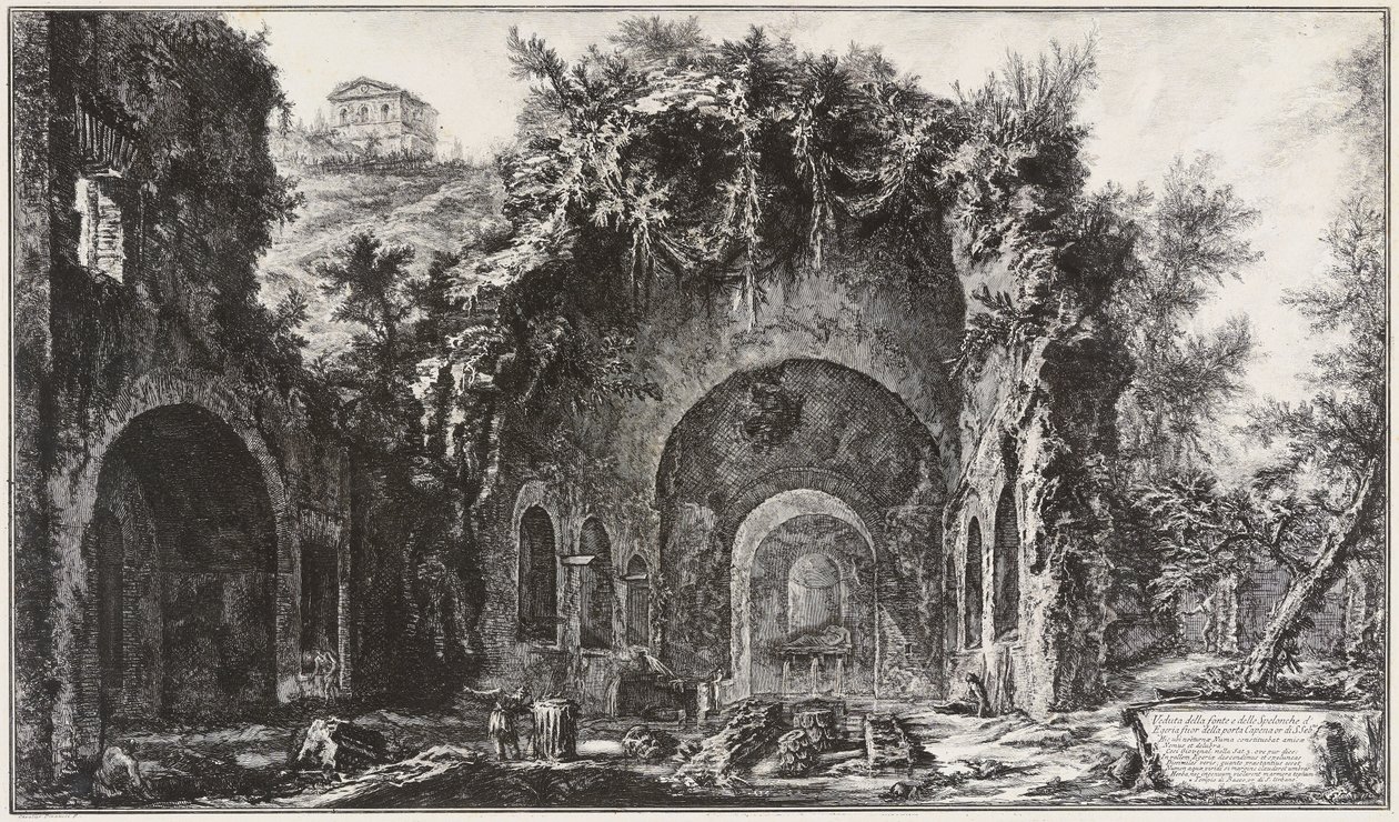 Veduta della sorgente e delle grotte di Egeria davanti a Porta Capena, oggi Porta di San Sebastiano da Giovanni Battista Piranesi