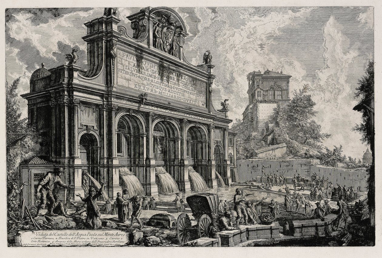 Veduta della fonte Acqua Paola sul Gianicolo (da: Vedute di Roma) da Giovanni Battista Piranesi