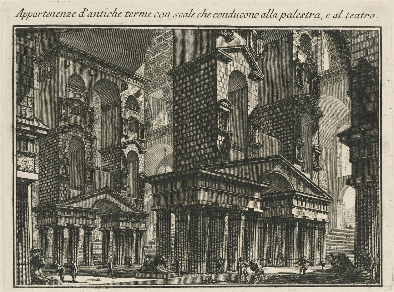 Appartenenze di antiche terme con scale che conducono alla palestra e al teatro da Giovanni Battista Piranesi