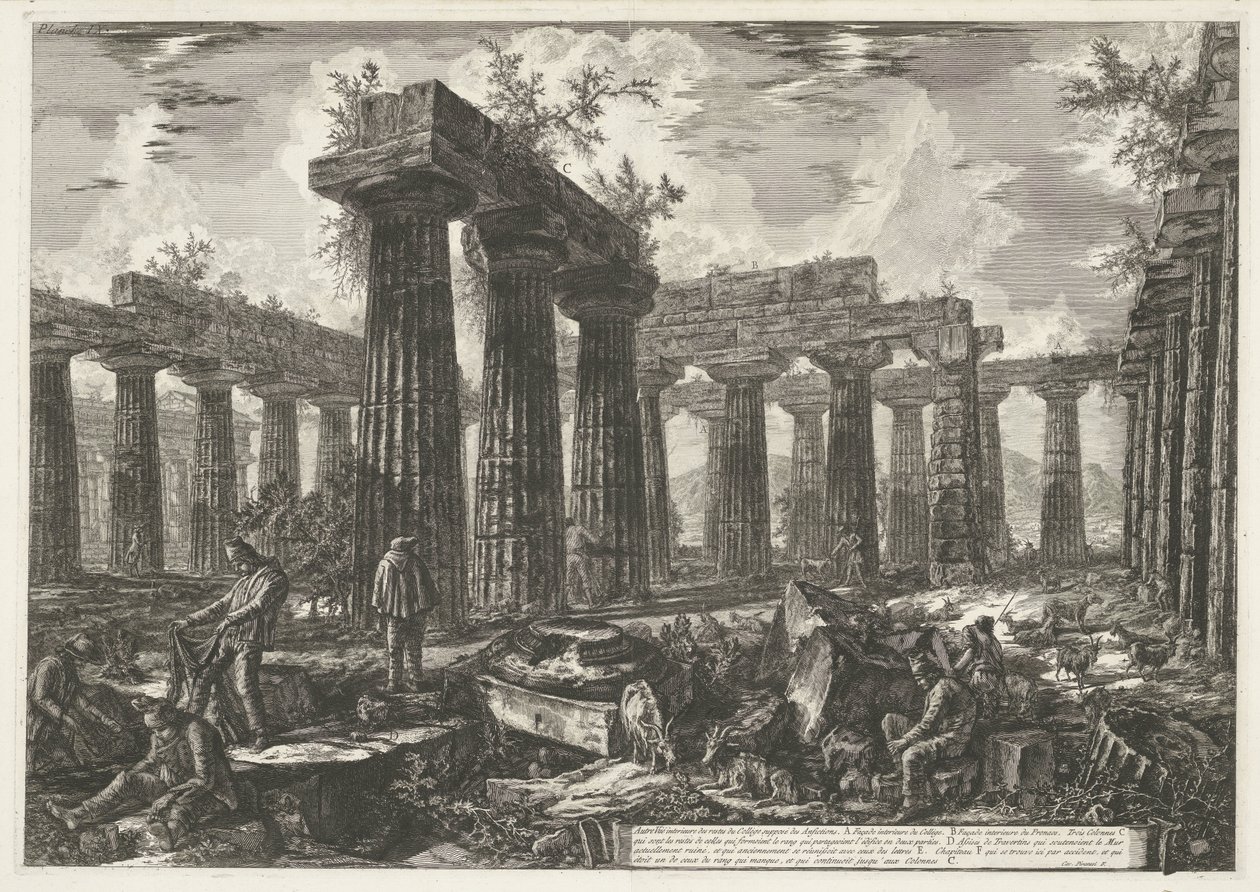 Basilica di Paestum a Paestum (Diverse vedute dei resti di tre grandi edifici ancora in piedi a Paestum) da Giovanni Battista Piranesi