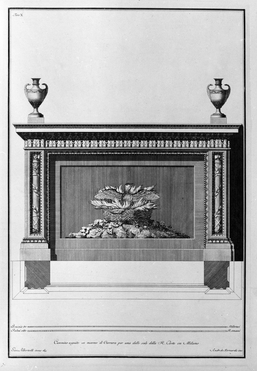 Progetto di camino in marmo di Carrara per un salotto milanese. Disegno di Giovanni Piranesi (noto come Piranese) (1720-1778) da Giovanni Battista Piranesi