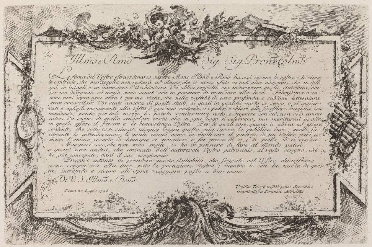 Dedica da Giovanni Battista Piranesi
