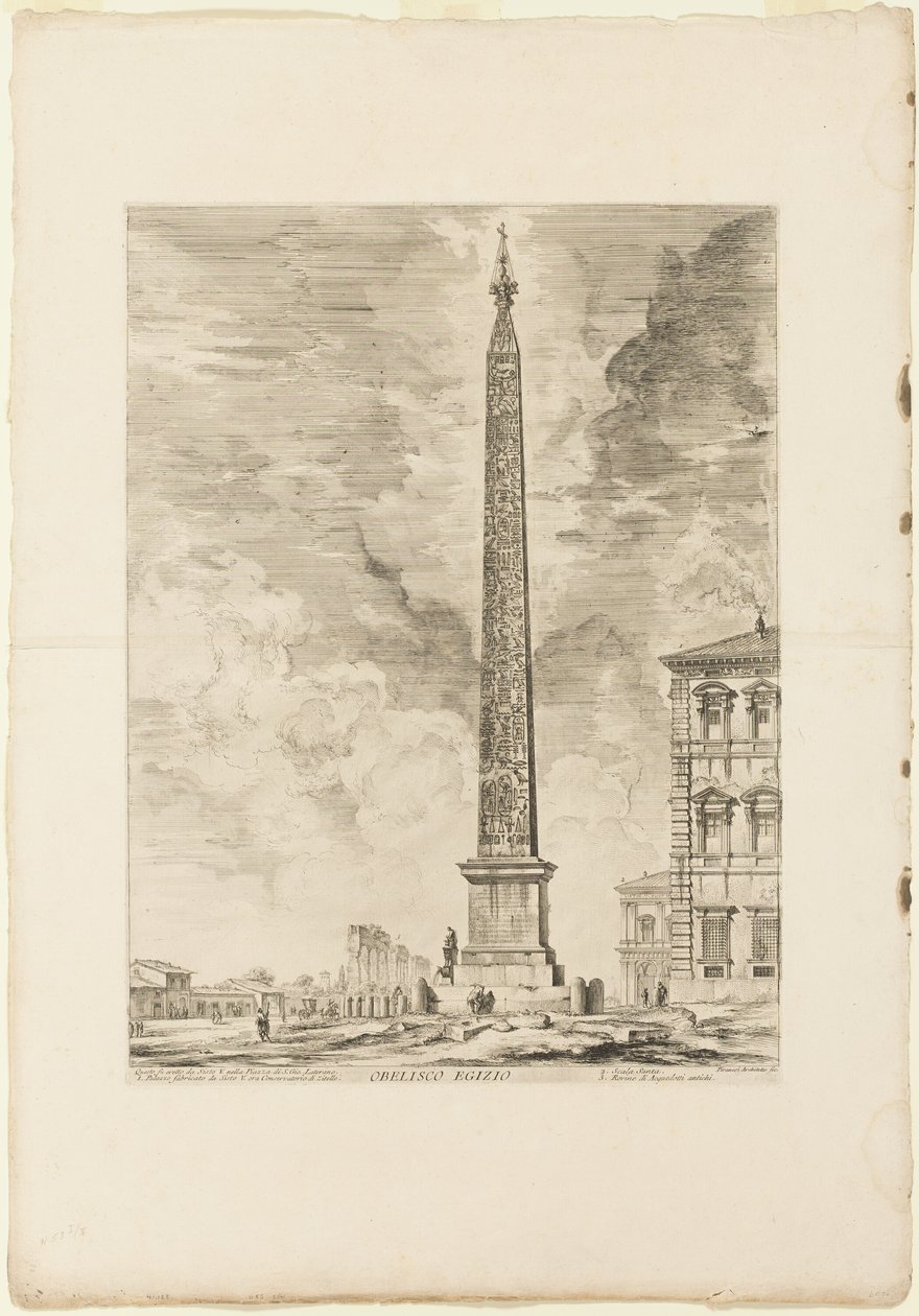 Obelisco egizio. Questo fu eretto da Papa Sisto V nella Piazza di San Giovanni in Laterano, da Vedute di Roma da Giovanni Battista Piranesi